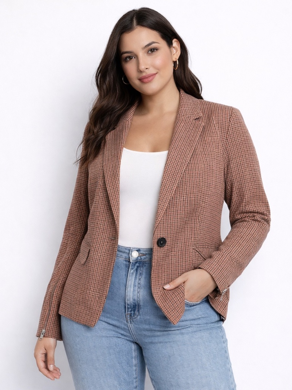 Blazer a new day Brown Zip Sleeve Pockets Size S